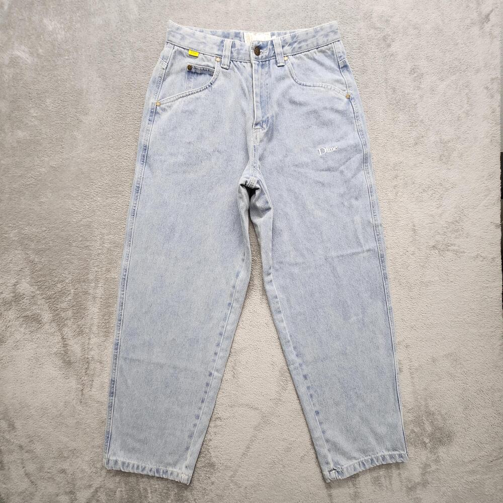 Dime Jeans Mens XS Measured 29x27 Blue Light Wash Tapered Relaxed Denim Zip Fly
